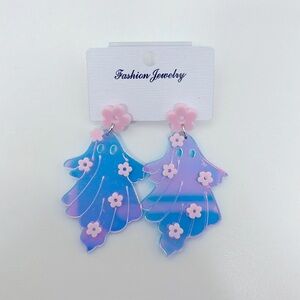 NWT - Iridescent Ghost Floral Pink Earrings